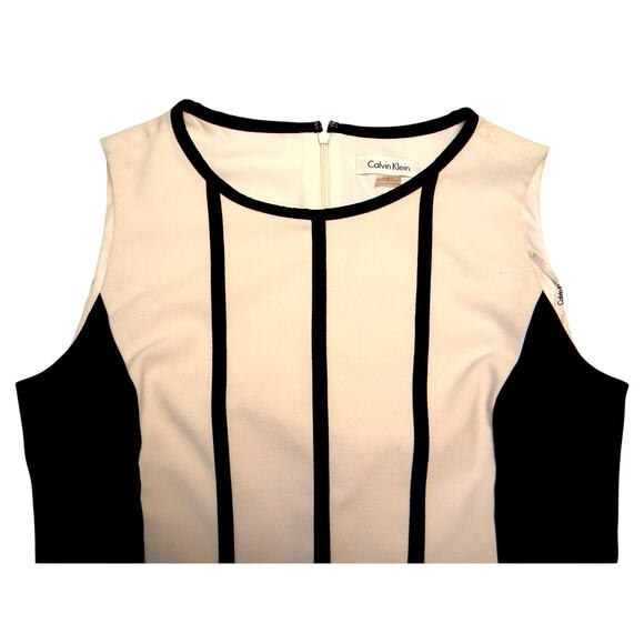 Calvin Klein Women's Size 4 Colorblock Sheath Dress Black White Sleeveless Work - Picture 3 of 7